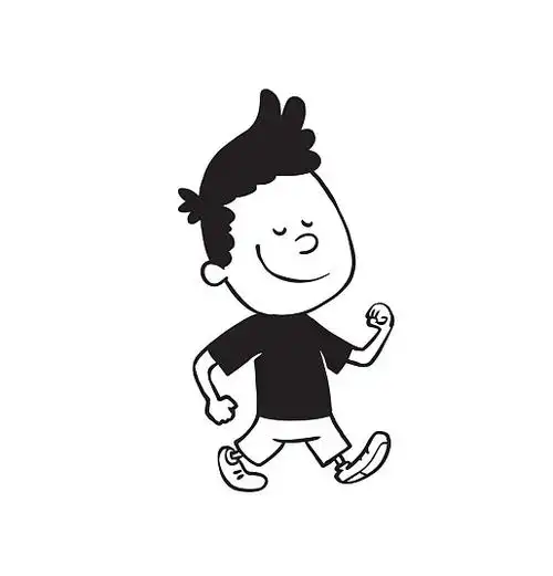 走_微笑_矢量_卡通_图像_短裤_t恤_白色_单色调_乐观_图片大全—全景