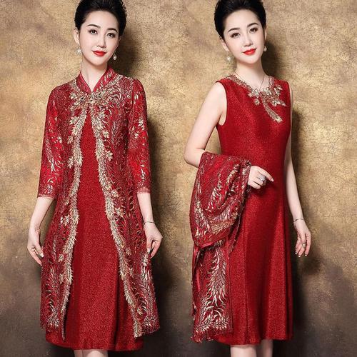 2023秋高贵两件套妈妈装婚礼服喜婆婆装结婚宴两件套喜酒岳母宴会