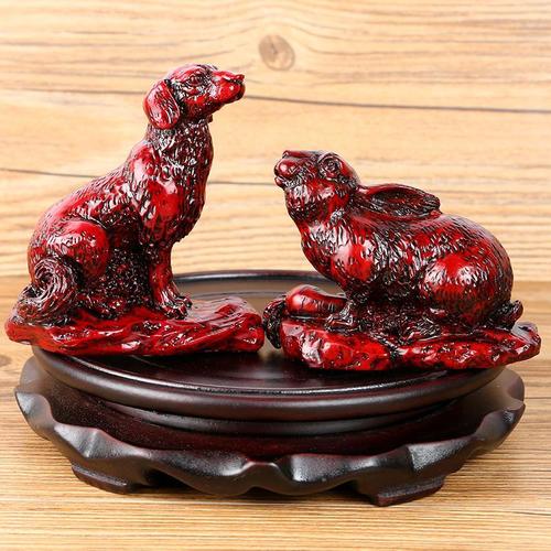 2018年生肖属龙吉祥物狗兔添福摆件兔狗守福同福开运居家风水摆设