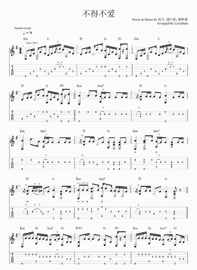 不得不爱指弹吉他谱#吉它 #乐谱 #吉他谱 #指弹 - 抖音