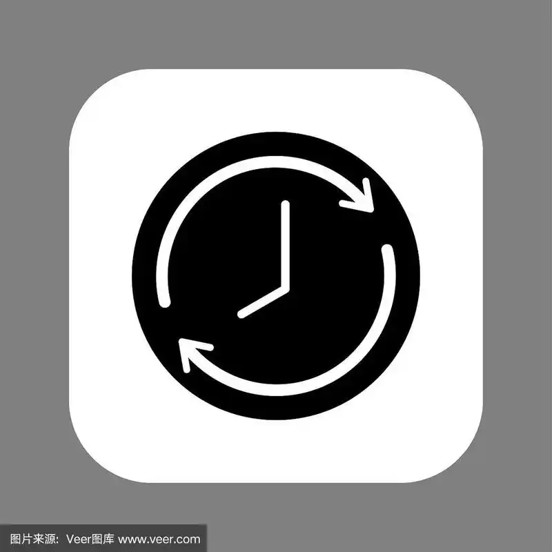 时钟线图标孤立在灰色背景.黑白简单手表.时间的概念.矢量图