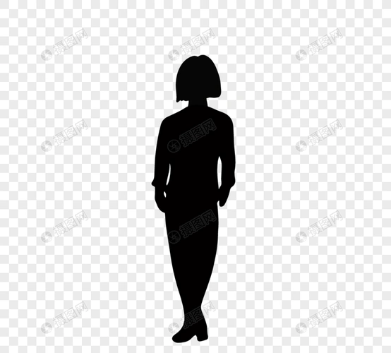 短发白领黑白商务人士剪影站立