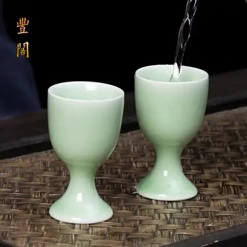 酒杯陶瓷家用古代仿古中式杯中一口高脚酒盅白酒杯