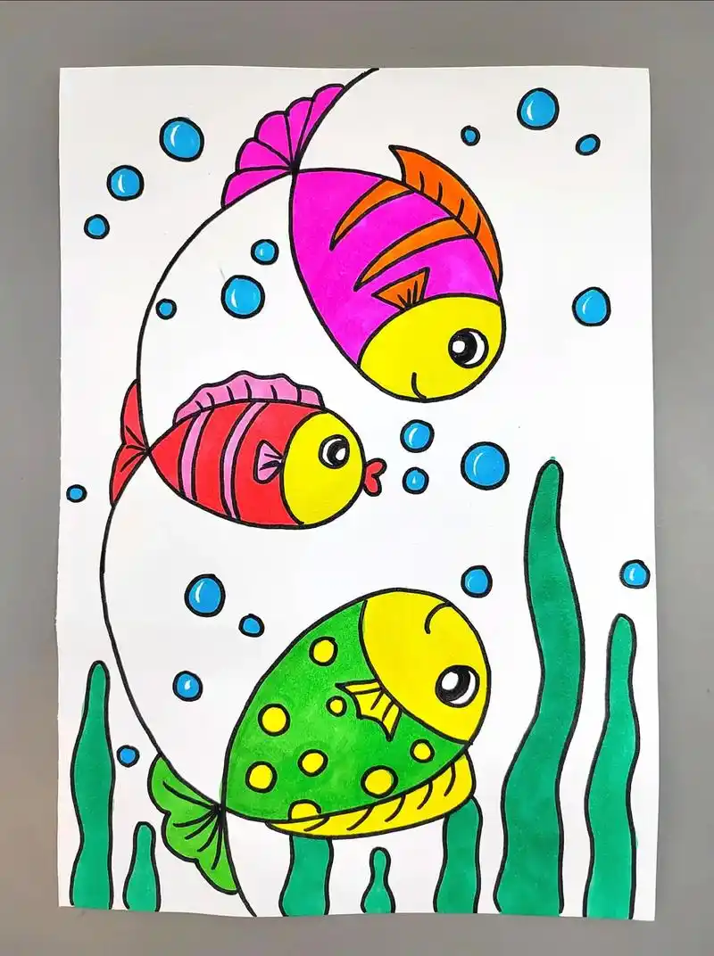 教你用一根线条画可爱的小鱼,简单好看,快来试试吧#图文伙伴计 - 抖音