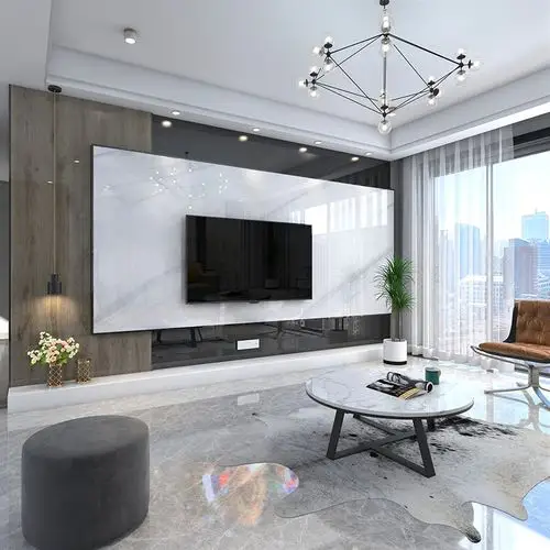 轻奢悬空立体电视背景墙客厅现代简约电视墙人造大理石材大板造型