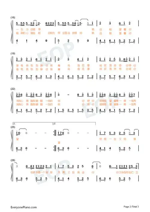 隔岸-你呀你冻我心房酸我眼眶一生的伤-抖音热歌双手简谱预览2