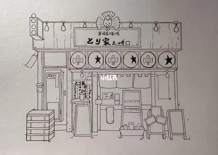 马克笔手绘街景线稿