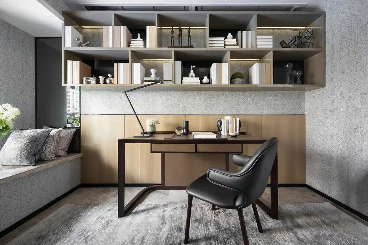 书房的吊柜是最有特色的设计,实用又时尚.