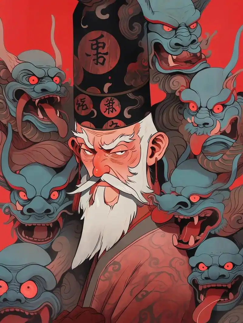 aigc创作|国潮插画—道士百鬼图.晓夜将至,百鬼夜行.道士 - 抖音