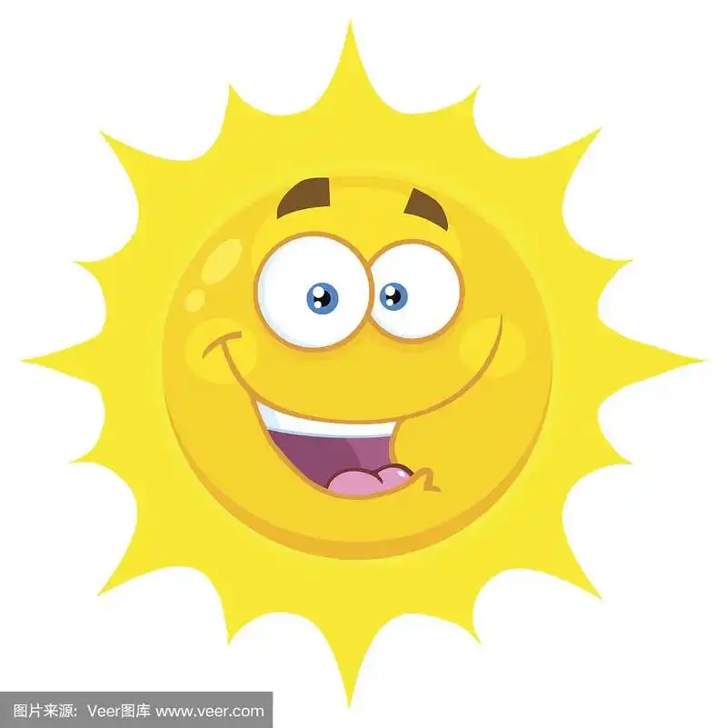 快乐的黄色太阳卡通表情脸字符与表情