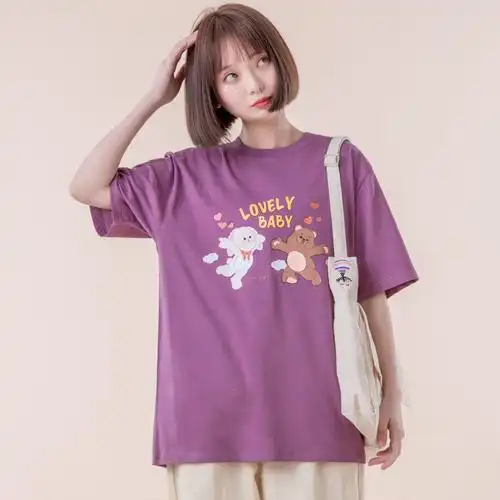 otmk 两只小熊lovely baby 糖果色短袖t恤女