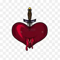 匕首刺心滴血纹身复古t恤图案