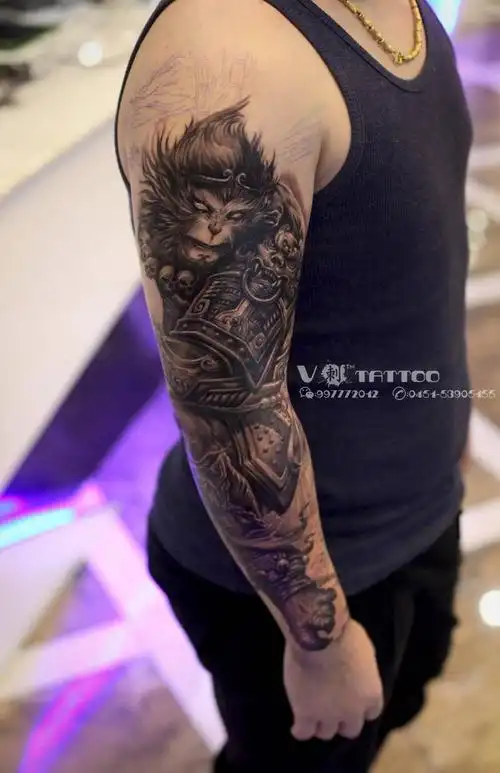 成品手臂传统阿v作品花臂哈尔滨v刺肖像王子齐天大圣孙悟空纹身图案