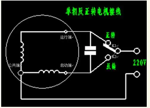 单相电机单电容六线正反转接线图