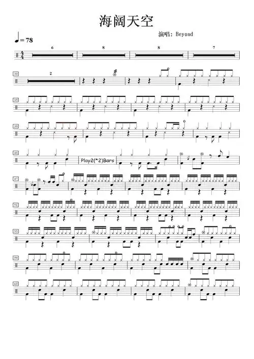 beyond乐队海阔天空鼓谱架子鼓谱