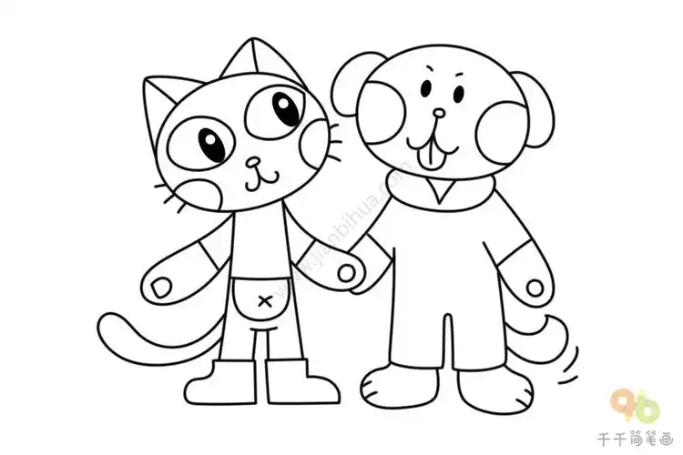 小猫和小狗简笔画 彼此是最好的朋友