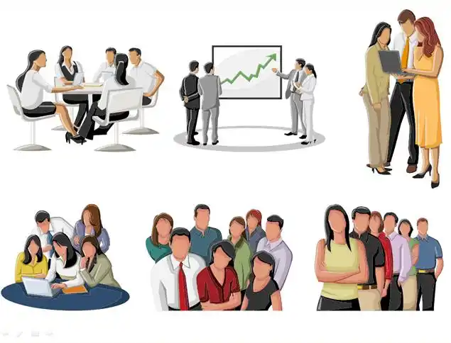 商务人物会议讨论彩色剪影类ppt素材