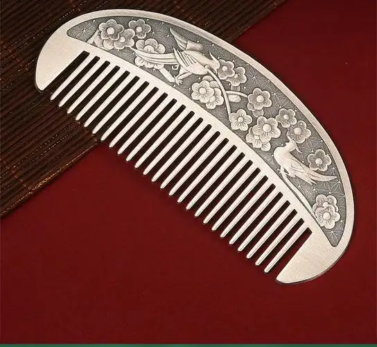 足银梳子 大号半圆银发梳花开富贵心经百福银梳 纯银梳子批发现货