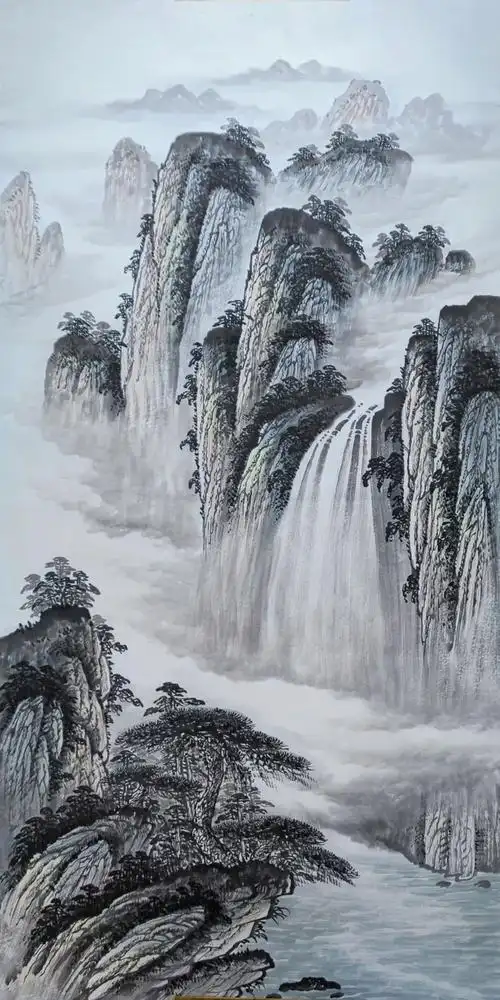 小米手画山水画国画 手绘真迹 字画书画作品 未落款装裱画芯 竖幅画心