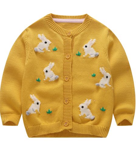女童手绣兔子开衫2020年春秋装新款宝宝儿童装毛衣外套外贸棉线