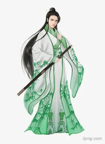 绿色衣袍手持宝剑古风人物