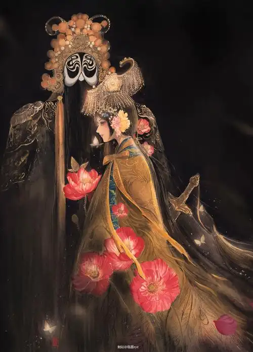 霸王别姬虞美人手绘插画