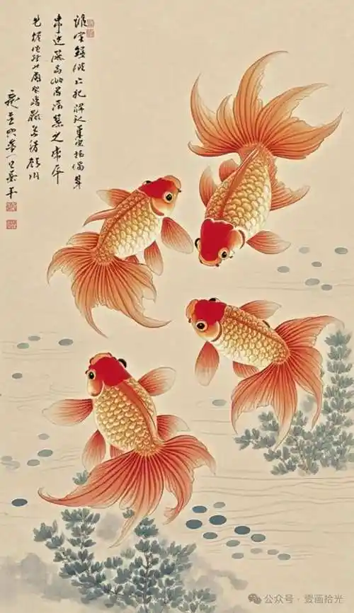 116幅高清版临摹国画工笔金鱼,太美啦!快收藏起来慢慢画