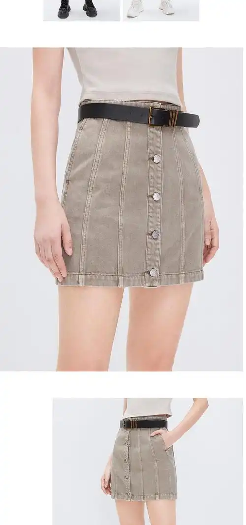 女士高腰口袋排扣牛仔短裙