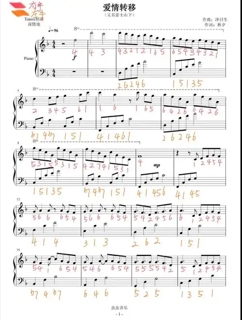 066基础成人钢琴爱情转移钢琴简谱