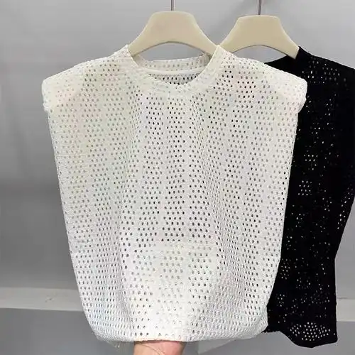 欧洲站直角肩气质白色蕾丝镂空飞飞袖上衣女夏设计感宽松t恤无… - 17