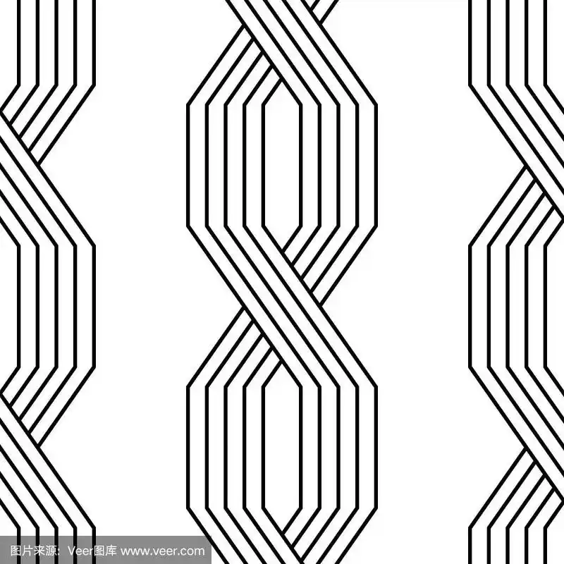 黑白线条几何艺术装饰风格简单无缝图案,矢量