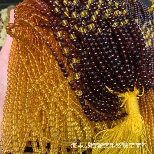 原矿俄料琥珀蜜蜡彩虹链佛珠项链 净水血珀金珀diy散珠手串 批发
