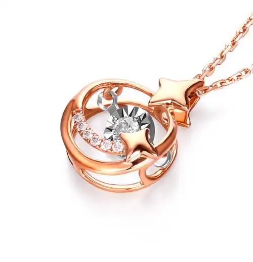 钻石世家爱随心动星辰系列18k金钻石吊坠女款时尚吊坠钻石项链女送