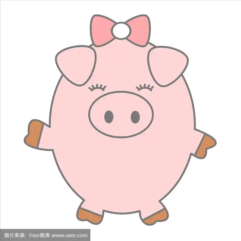 可爱的卡通猪矢量插图孤立在白色的背景