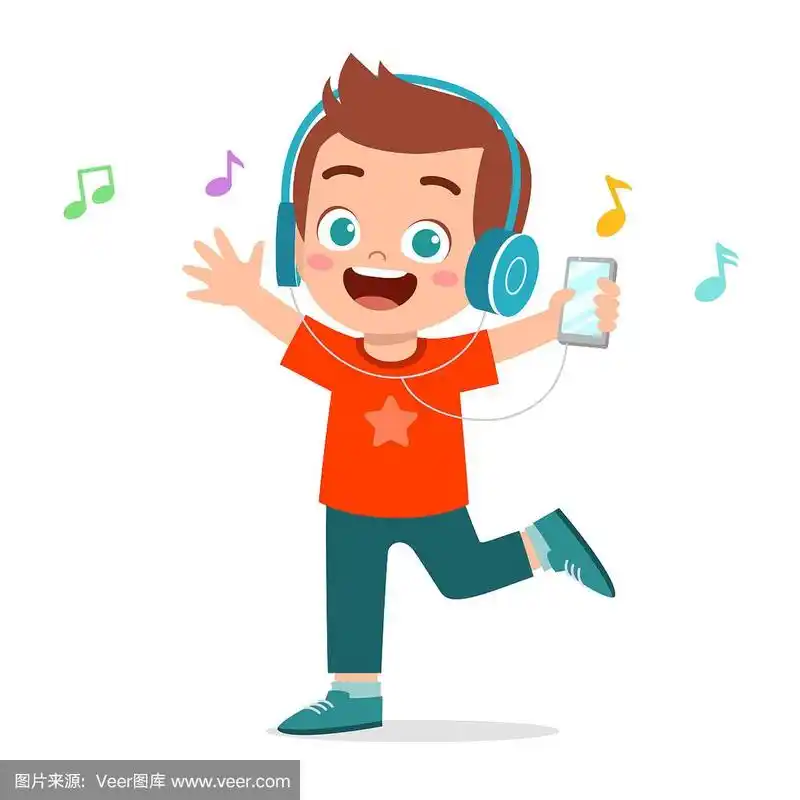 快乐可爱的小男孩听音乐