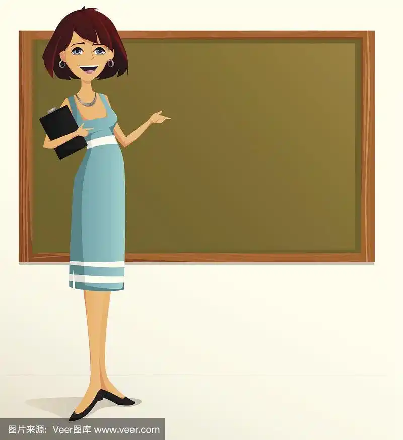 年轻的老师指着黑板.