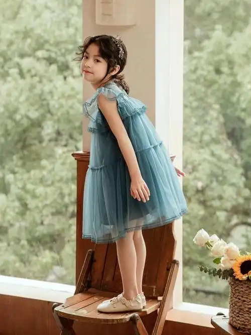 女童连衣裙儿童夏装绿色纱裙夏薄款八岁女孩夏季超仙公主裙蓬蓬