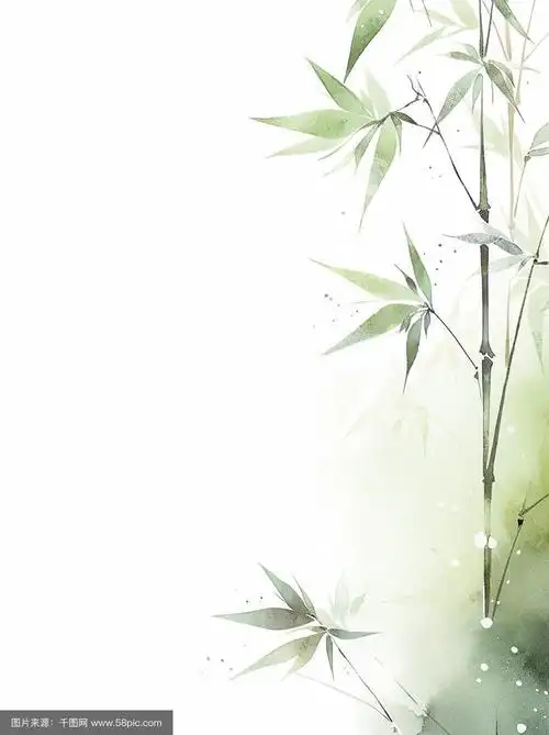 竹子绿色清新淡雅水墨风古风白底封面背景
