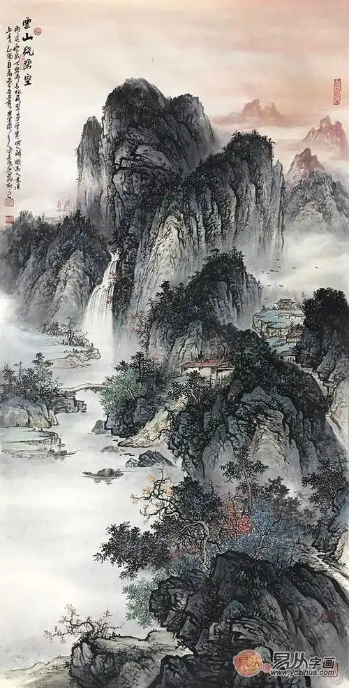 资春成新品四尺竖幅国画山水画云山绕碧空
