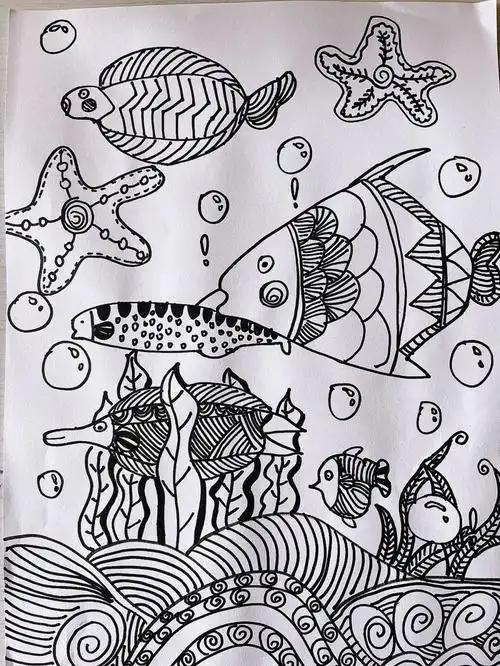 线描 基础 海底世界 鱼#创意线描  #黑白线描  #海底世界