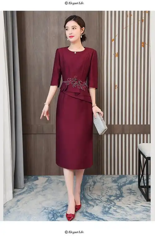 喜婆婆婚宴装婚礼妈妈礼服连衣裙高贵洋气旗袍新娘结婚平时敬酒服红色