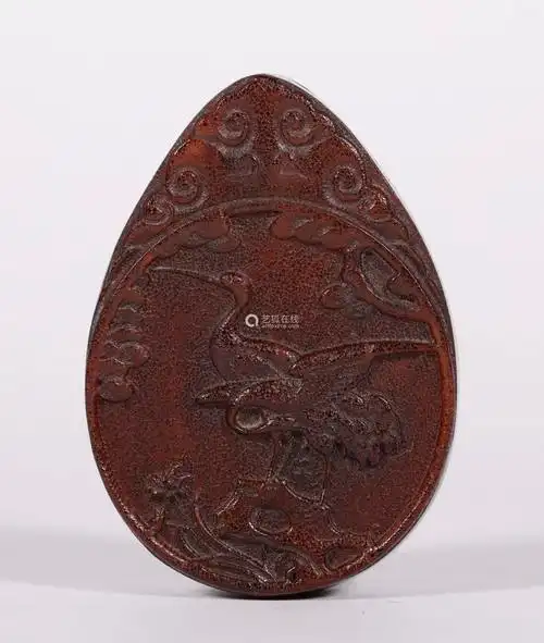 清代 犀角双鹤纹牌