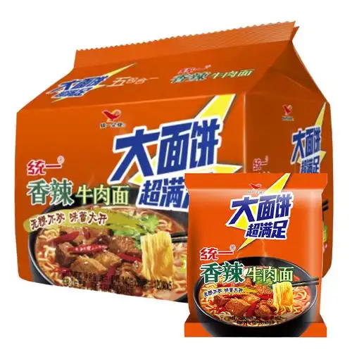 统一香辣牛肉面大面饼大袋五合一方便面泡面140g5袋