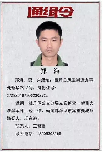 通缉令!巨野9名男子被通缉!全部涉及重大涉黑案件!