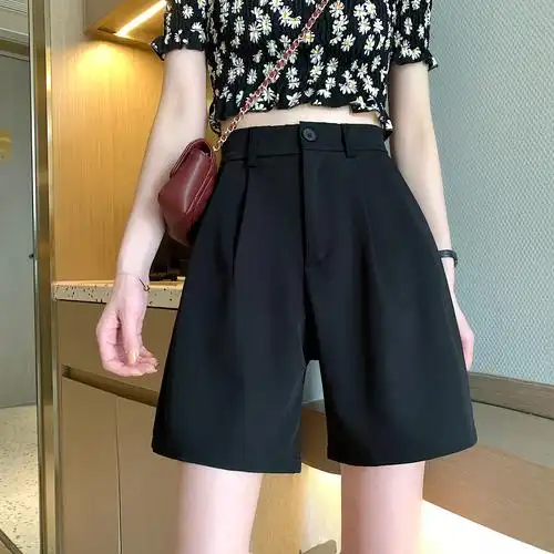 夏季薄款五分裤宽松垂感西装短裤女2020新款黑色中裤高腰阔腿裤子