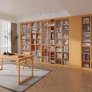 全屋定制黑胡桃木客厅书柜整面满墙书柜落地到顶一体定做木工书架