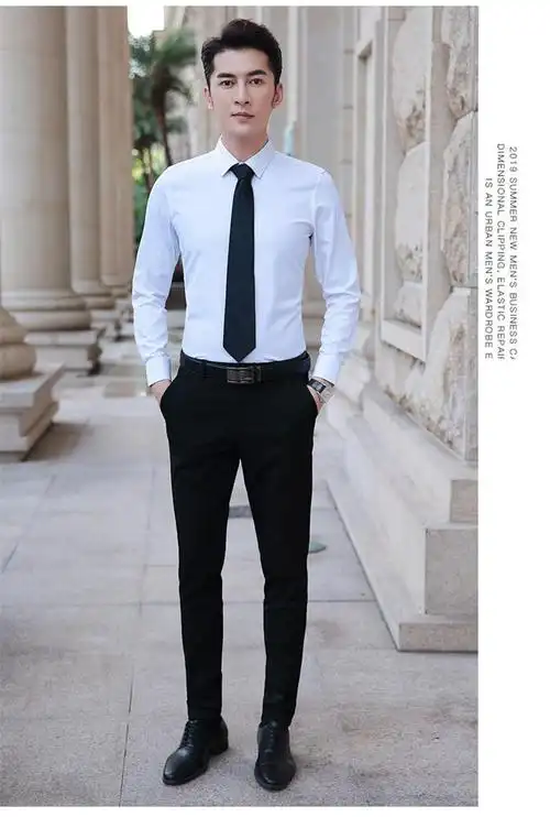瓷俪新品面试正装男正装衬衫西裤套装男长袖面试白色休闲商务伴郎工装