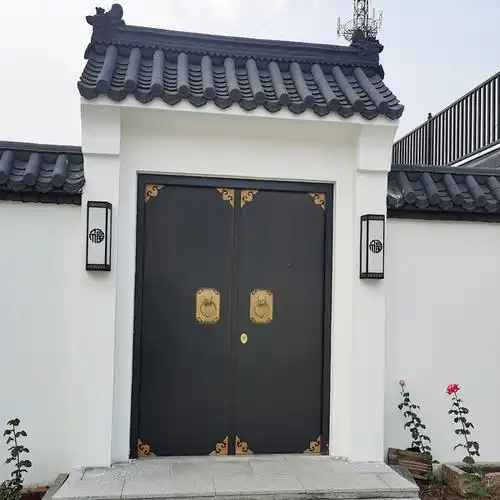 仿古中式别墅铜门农村院子入户大门锌合金自建房对开双开子母铸铝