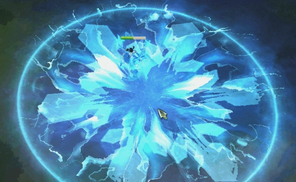 开启时,瞬间展开巨大的雪花冰晶,法阵内,不断飘落飞雪;四技能:乾坤