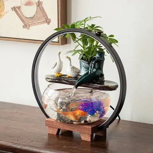 创意玻璃金鱼缸客厅桌面循环流水摆件小型家用招财鱼缸迷你养鱼盆